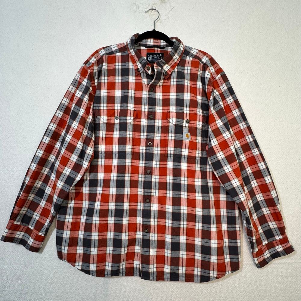 Carhartt Loose Fit Orange Plaid Button-Up Long-Sleeve Shirt Size X-Large XL